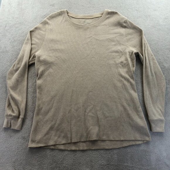 Natural Reflections Mens T-Shirt XXL Beige Tan Waffle Knit Long Sleeve Thermal - Picture 8 of 9